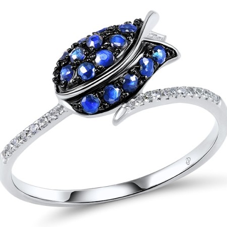 Sterling Silver w/ Black White Plating Ring Blue Nano Cubic Zirconia,White Cubic Zirconia (R304248SBZZSK925) - US 8.5