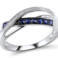 Sterling Silver w/ Black White Plating Ring Blue Nano Cubic Zirconia,White Cubic Zirconia (R304249SBZZSK925) - US 6