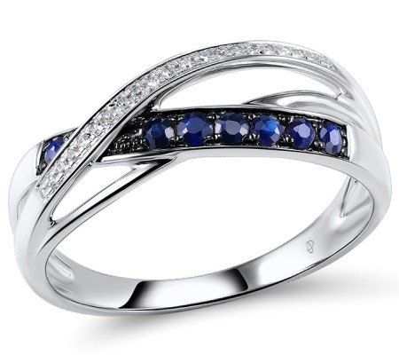 Sterling Silver w/ Black White Plating Ring Blue Nano Cubic Zirconia,White Cubic Zirconia (R304249SBZZSK925) - US 6