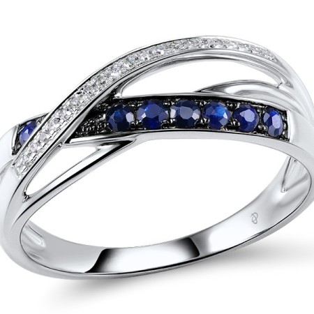 Sterling Silver w/ Black White Plating Ring Blue Nano Cubic Zirconia,White Cubic Zirconia (R304249SBZZSK925) - US 6