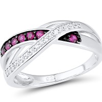 Sterling Silver w/ Black White Plating Ring Created Ruby,White Cubic Zirconia (R304249SCRZSK925) - US 5
