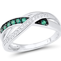 Sterling Silver w/ Black White Plating Ring Green Spinel,White Cubic Zirconia (R304249SGSZSK925) - US 5