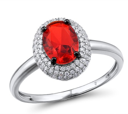 Sterling Silver w/ Black White Plating Ring White Cubic Zirconia,Red Glass (R304261SREGZSK925) - US 6