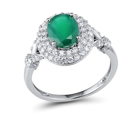 Sterling Silver Ring Green Chalcedony,White Cubic Zirconia (R304264SGCWZSL925) - US 5.5
