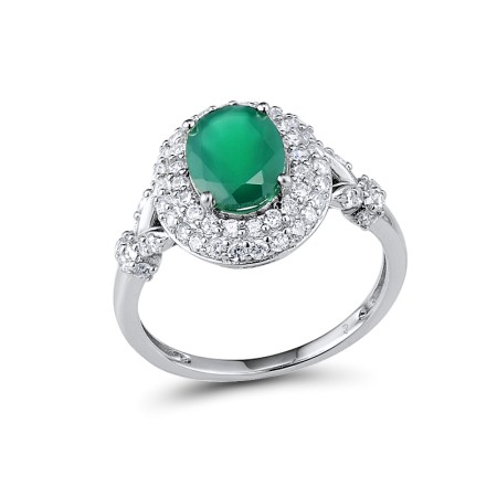 Sterling Silver Ring Green Chalcedony,White Cubic Zirconia (R304264SGCWZSL925) - US 5.5