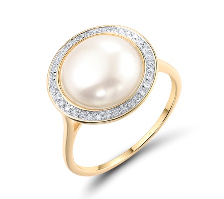 14KYW Ring Fresh Water White Pearl,Diamond (R304360FWP14KYW) - US 6