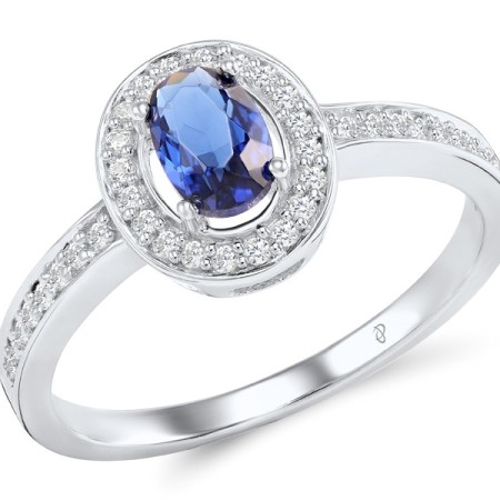 Sterling Silver Ring Blue Glass,White Cubic Zirconia (R304361SBLGZSL925) - US 5