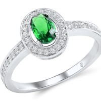 Sterling Silver Ring Green Glass,White Cubic Zirconia (R304361SGRGZSL925) - US 5.5