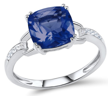 Sterling Silver Ring White Cubic Zirconia,Blue Glass (R304362SBLGZ1SL925) - US 5