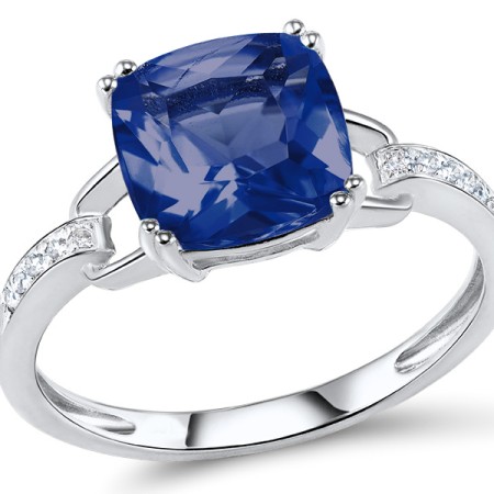 Sterling Silver Ring White Cubic Zirconia,Blue Glass (R304362SBLGZ1SL925) - US 5