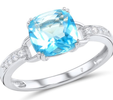 Sterling Silver Ring Blue Glass,White Cubic Zirconia (R304362SBLGZSL925) - US 5