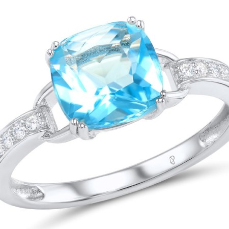 Sterling Silver Ring Blue Glass,White Cubic Zirconia (R304362SBLGZSL925) - US 5