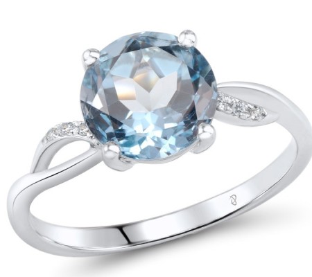 14KW Ring Blue Topaz (Sky Blue),Diamond (R304363BKT14KW) - US 6