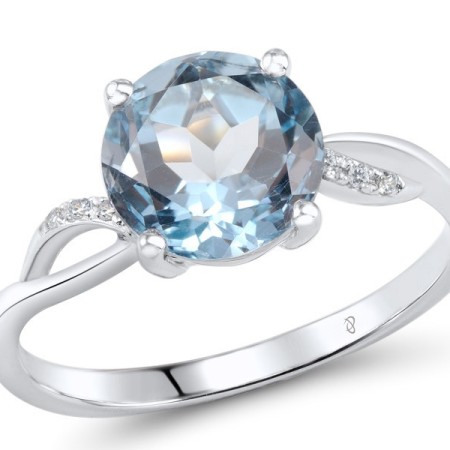 14KW Ring Blue Topaz (Sky Blue),Diamond (R304363BKT14KW) - US 6