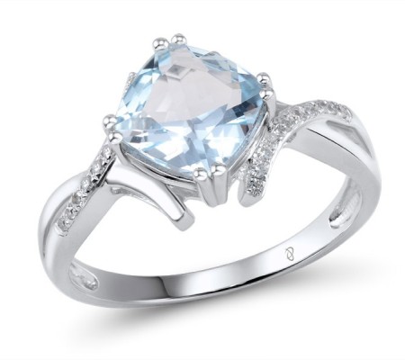 14KW Ring Blue Topaz (Sky Blue),Diamond (R304364BKT14KW) - US 8