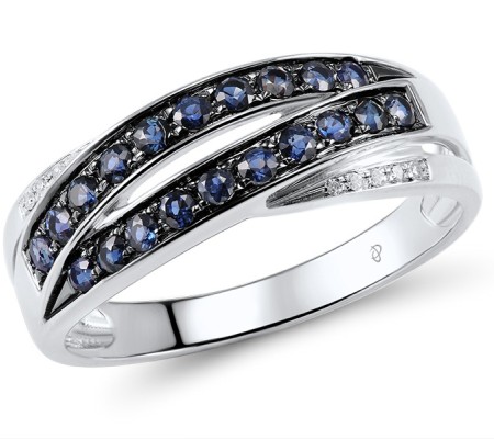 Sterling Silver w/ Black White Plating Ring Blue Nano Cubic Zirconia,White Cubic Zirconia (R304370SBZZSK925) - US 5.5