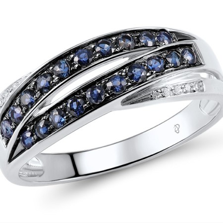 Sterling Silver w/ Black White Plating Ring Blue Nano Cubic Zirconia,White Cubic Zirconia (R304370SBZZSK925) - US 5.5