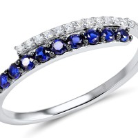 Sterling Silver w/ Black White Plating Ring Blue Nano Cubic Zirconia,White Cubic Zirconia (R304371SBZZSK925) - US 6