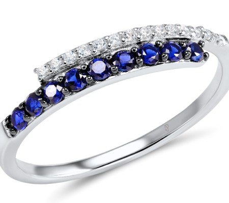Sterling Silver w/ Black White Plating Ring Blue Nano Cubic Zirconia,White Cubic Zirconia (R304371SBZZSK925) - US 6
