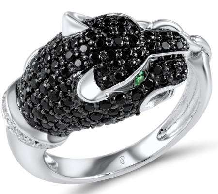 Sterling Silver w/ Black White Plating Ring Black spinel,Green Spinel,White Cubic Zirconia (R304389SBGSZSK925) - US 4.75