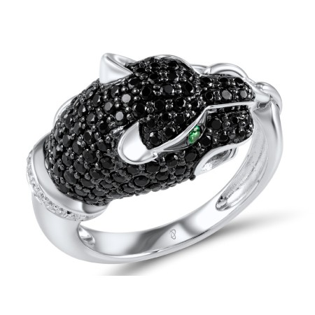 Sterling Silver w/ Black White Plating Ring Black spinel,Green Spinel,White Cubic Zirconia (R304389SBGSZSK925) - US 4.75