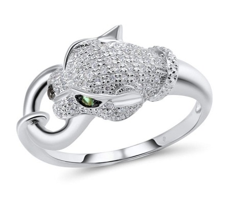 Sterling Silver w/ Black White Plating Ring Black spinel,Green Spinel,White Cubic Zirconia (R304390SBGSZSK925) - US 6