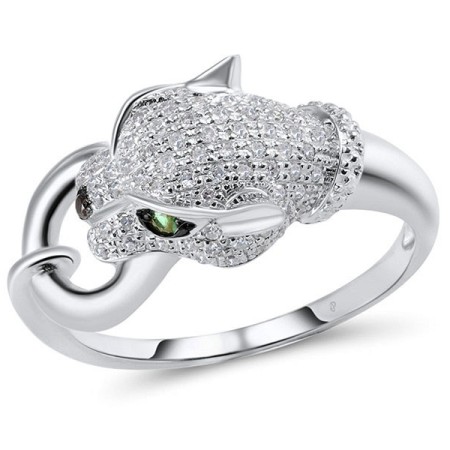 Sterling Silver w/ Black White Plating Ring Black spinel,Green Spinel,White Cubic Zirconia (R304390SBGSZSK925) - US 6