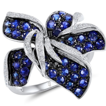Sterling Silver w/ Black White Plating Ring Created Sapphire,White Cubic Zirconia (R304391CRSZSK925)
