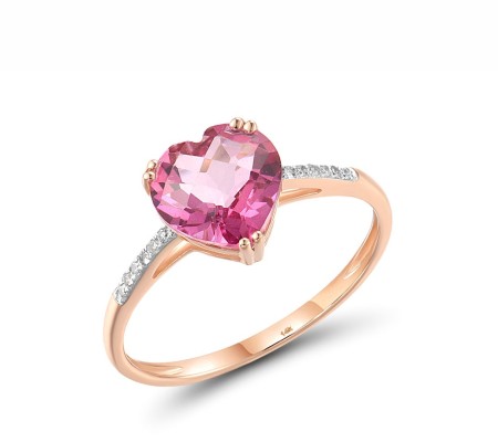 14KRW Ring Diamond,Pink Topaz (R304411PNT14KRW) - US 6