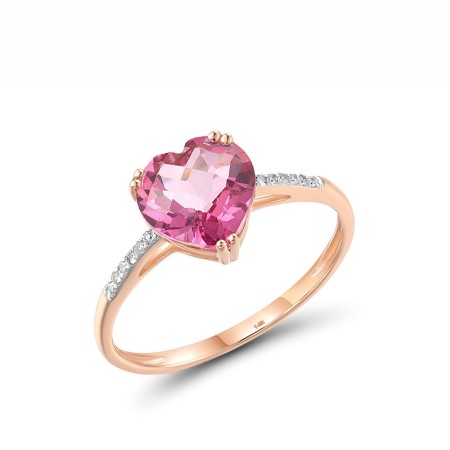 14KRW Ring Diamond,Pink Topaz (R304411PNT14KRW) - US 6