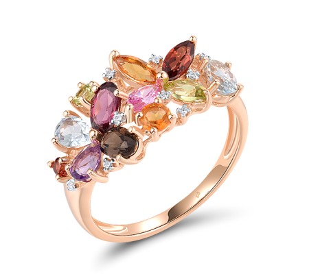 14KRW Ring Amethyst,Blue Topaz (Sky Blue),Citrine,Created Pink Sapphire,Diamond,Garnet,Peridot,Rhodolite Garnet,Smoky Quartz (R304413MUL14KRW) - US 7