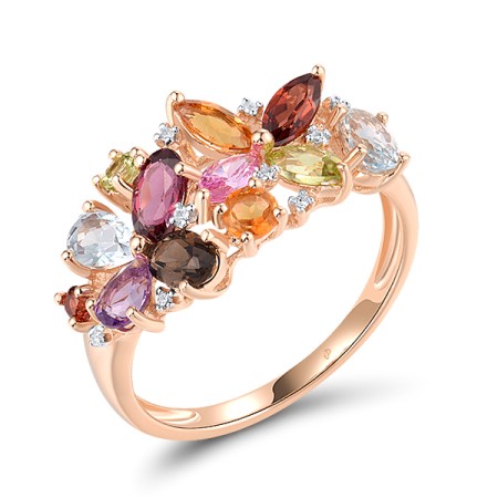 14KRW Ring Amethyst,Blue Topaz (Sky Blue),Citrine,Created Pink Sapphire,Diamond,Garnet,Peridot,Rhodolite Garnet,Smoky Quartz (R304413MUL14KRW) - US 7