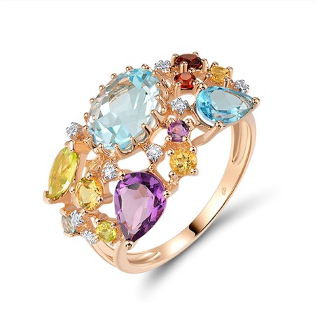 14KRW Ring Amethyst,Blue Topaz (Sky Blue),Blue Topaz (Swiss Blue),Diamond,Garnet,Peridot,Yellow Sapphire (R304414MUL114KRW)