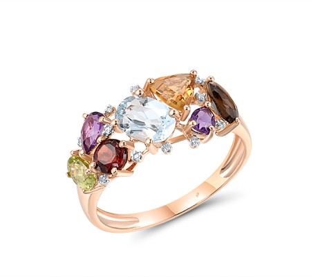 14KRW Ring Amethyst,Blue Topaz (Sky Blue),Citrine,Diamond,Garnet,Peridot,Smoky Quartz (R304415MUL14KRW) - US 10.25