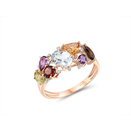 14KRW Ring Amethyst,Blue Topaz (Sky Blue),Citrine,Diamond,Garnet,Peridot,Smoky Quartz (R304415MUL14KRW) - US 10.25