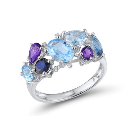 14KW Ring Amethyst,Blue Sapphire,Blue Topaz (Sky Blue),Blue Topaz (Swiss Blue),Diamond,London Blue Topaz (R304415MUL214KW) - US 6