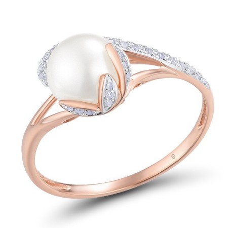 14KRW Ring Diamond,Fresh Water White Pearl (R304421FWP14KRW) - US 7.75