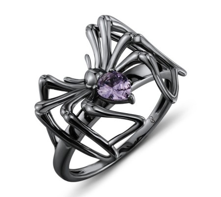 Sterling Silver w/ Black Plating Ring Purple Glass (R304455PUGSB925) - US 6