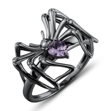 Sterling Silver w/ Black Plating Ring Purple Glass (R304455PUGSB925) - US 6