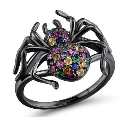 Sterling Silver w/ Black Plating Ring Created Pink Sapphire,Created Ruby,Created Sapphire,Green Spinel,Yellow Nano Cubic Zirconia (Ci (R304458MULSB925) - US 6