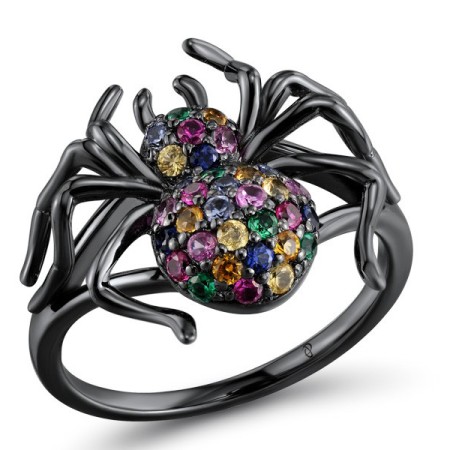 Sterling Silver w/ Black Plating Ring Created Pink Sapphire,Created Ruby,Created Sapphire,Green Spinel,Yellow Nano Cubic Zirconia (Ci (R304458MULSB925) - US 6