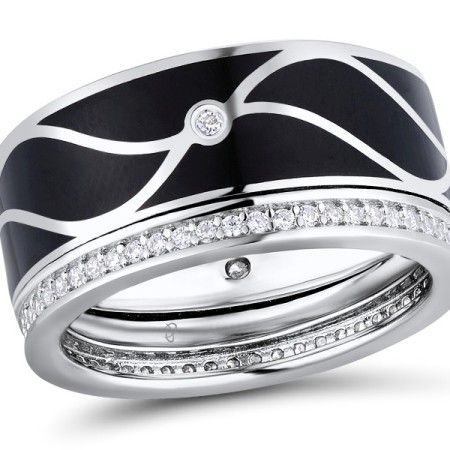 Sterling Silver Ring Enamel,White Cubic Zirconia (R304527ENA3SL925)