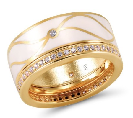 Sterling Silver w/ Rose Plating Ring Enamel,White Cubic Zirconia (R304527ENASR925) - US 6