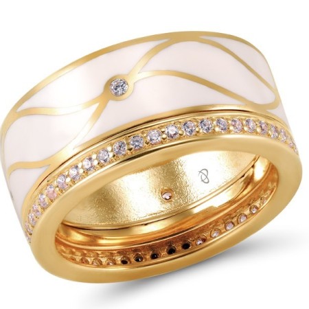 Sterling Silver w/ Rose Plating Ring Enamel,White Cubic Zirconia (R304527ENASR925) - US 6