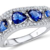 Sterling Silver w/ Black White Plating Ring Blue Glass,White Cubic Zirconia (R304537SBLGZSK925) - US 5