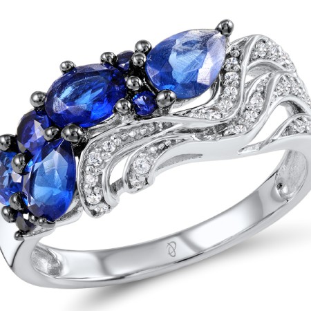 Sterling Silver w/ Black White Plating Ring Blue Nano Cubic Zirconia,White Cubic Zirconia,Blue Glass (R304552SBLNZSK925) - US 5.5