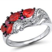 Sterling Silver w/ Black White Plating Ring Created Ruby,Red Glass,White Cubic Zirconia (R304552SCRRZSK925) - US 5.5