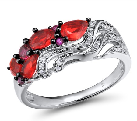 Sterling Silver w/ Black White Plating Ring Created Ruby,Red Glass,White Cubic Zirconia (R304552SCRRZSK925) - US 5.5