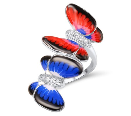 Sterling Silver Ring Enamel,White Cubic Zirconia (R304594ENA1SL925)