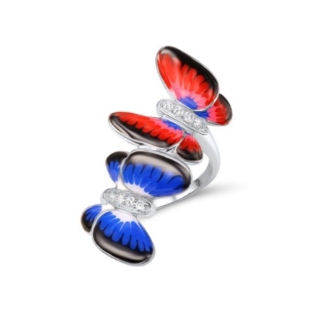 Sterling Silver Ring Enamel,White Cubic Zirconia (R304594ENA1SL925)